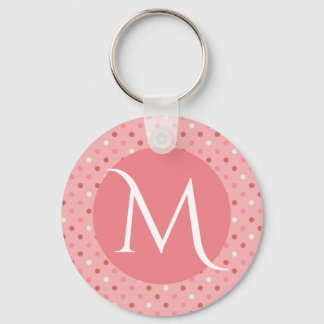 Moderne süße rosa gepunktete Monogramm Schlüsselanhänger