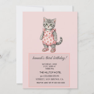 Moderne süße rosa Kitty-Kinder-Geburtstagsdesigns Einladung