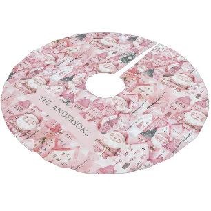 Moderne süße rosa Stadt Santa Weihnachtsbaum Skirt Polyester Weihnachtsbaumdecke