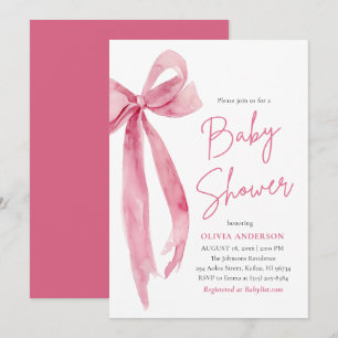 Moderne süße rosafarbene Schleifen-Baby-Party Einladung