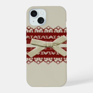 moderne süße rote Spitze Beige Mode iPhone 15 Hülle