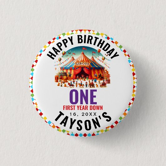 Moderne süße Zirkus-Kirmes 1. Geburtstag Button (Vorderseite)