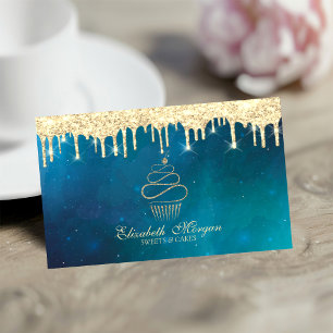 Moderne Süßigkeiten Cupcake Gold Tropfen Kochen Visitenkarte