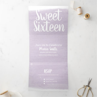 Moderne Sweet 16 Aquarellstriche Fotografie Dreifach Gefaltete Einladung