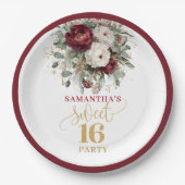 Moderne Sweet 16 Blush Burgunder Florale Teller (Vorderseite)
