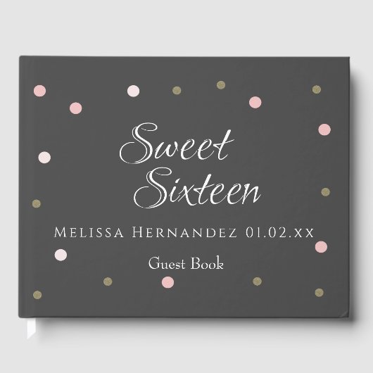 Moderne Sweet 16 Rosa Glitzer Confetti Dots Gästebuch (Vorderseite)