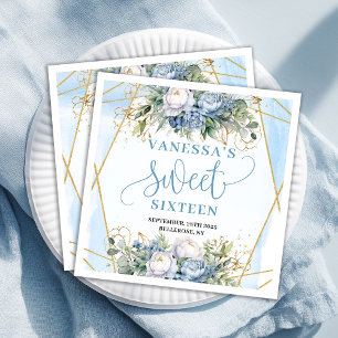 Moderne Sweet 16th Dusty Blue Gold Rahmen Party  Serviette