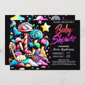 Moderne Sweet Candyland Baby Dusche Einladung (Vorne/Hinten)