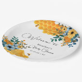 Moderne Sweet Honey Bee Floral Baby Dusche Willkom Pappteller (Schrägansicht)