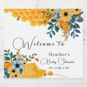 Moderne Sweet Honey Bee Floral Baby Dusche Willkom Schaumweinetikett (Einzelnes Label)