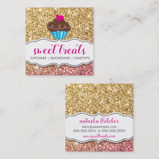 MODERNE SWEET niedliche Kuchenbäckerei Rosa Gold G Quadratische Visitenkarte (Vorne/Hinten)