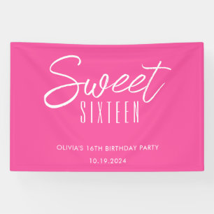 Moderne Sweet Sixteen Hot Pink Mädchen 16. Geburts Banner