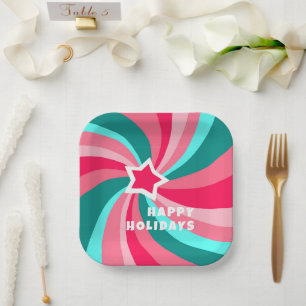 Moderne Swirl FROHE FEIERTAGE INDIVIDUELL Grün Pin Pappteller
