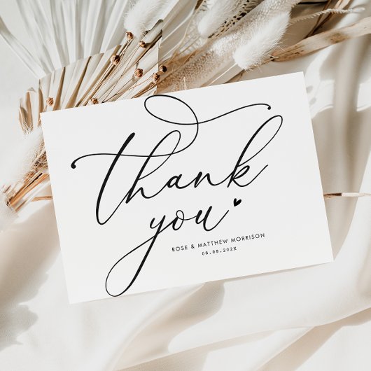 Moderne Sylish Black Script Hochzeit danke Karte