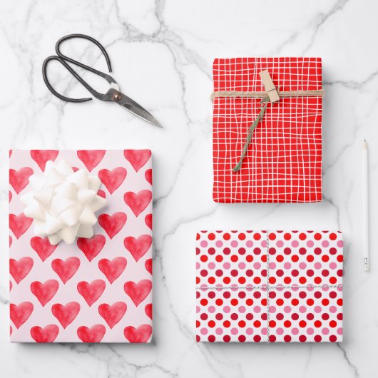 Moderne Tagesmuster in Rosa und Rot Geschenkpapier Set (Vorderseite)