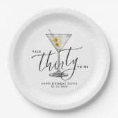 Moderne „Talk Thirty to Me“-Martini-Glas 30. Pappteller (Vorderseite)