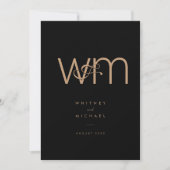 Moderne Tan Black Minimal Monogram Wedding Einladung (Vorderseite)
