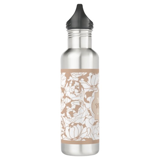 Moderne Tan Floral Girl Monogramm mit Namen Edelstahlflasche (Links)