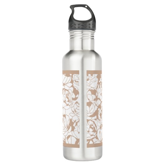 Moderne Tan Floral Girl Monogramm mit Namen Edelstahlflasche (Rückseite)