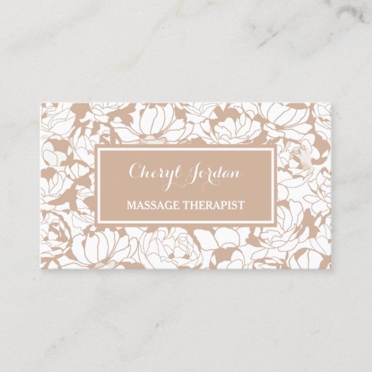 Moderne Tan Floral Girly Massage Therapeutin Visitenkarte (Vorderseite)