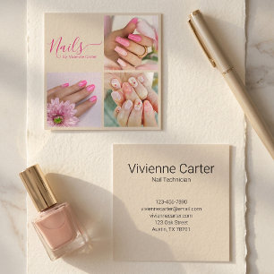 Moderne Tan-Fuchsia-Rosa-Schrift 3 Foto-Nagelsalon Quadratische Visitenkarte