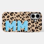 Moderne Tan Leopard Print Blau Schatten Monogramm  Case-Mate iPhone Hülle (Rückseite (Horizontal))