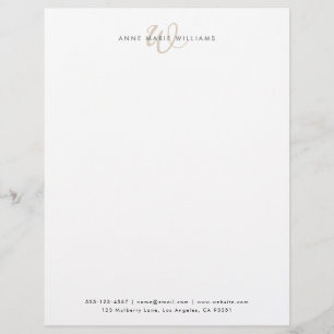 Moderne Tan-Script-Monogramm Briefbogen