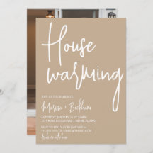 Moderne Tan & White Housewarming Einladung