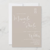 Moderne Tan White Ribbon Script Einladung Hochzeit (Vorderseite)