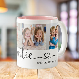 Moderne Tante Wir lieben dich 4 Foto-Collage Zweifarbige Tasse