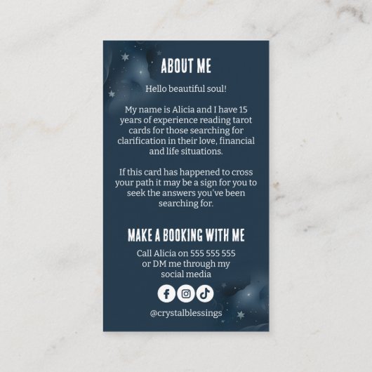 Moderne Tarot Card Readings Visitenkarte (Rückseite)