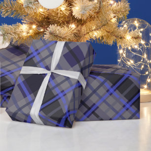 Moderne Tartan Blau Grau Schwarz Muster Geschenkpapier
