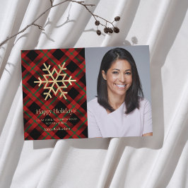 Moderne Tartan Gold Snowflake Notare Happy Holiday Feiertagskarte