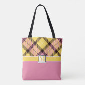 Moderne Tartan Karierte Monogram Script Hochzeit Tasche (Rückseite)