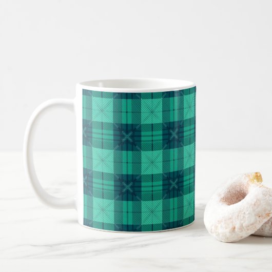 Moderne Tartan Karo Grün Kaffeetasse (Mit Donut)