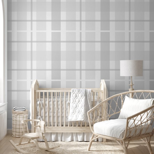 Moderne Tartan Pastellgrau Muster Tapete (Kinder)