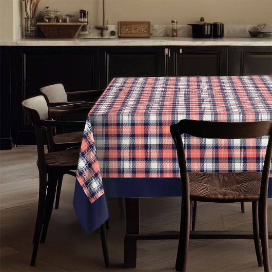 Moderne Tartan Tablecloth Coral Navy für Zuhause Tischdecke