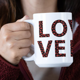 Moderne Tasse der LIEBE mit Typografie aus dem Rot