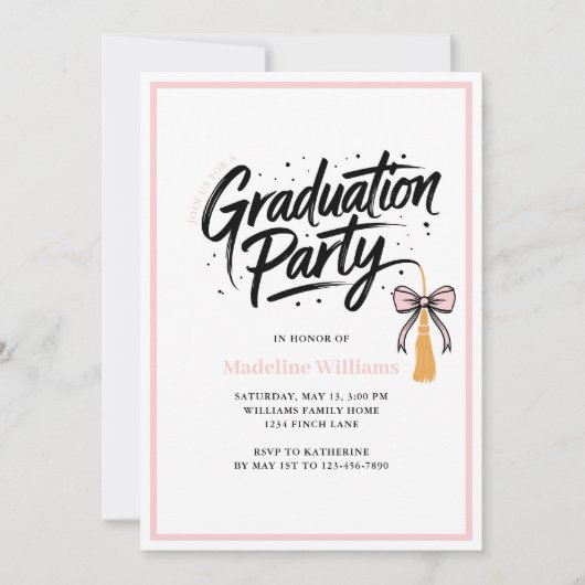 Moderne Tassel Bow Graduation Party Einladung (Vorderseite)