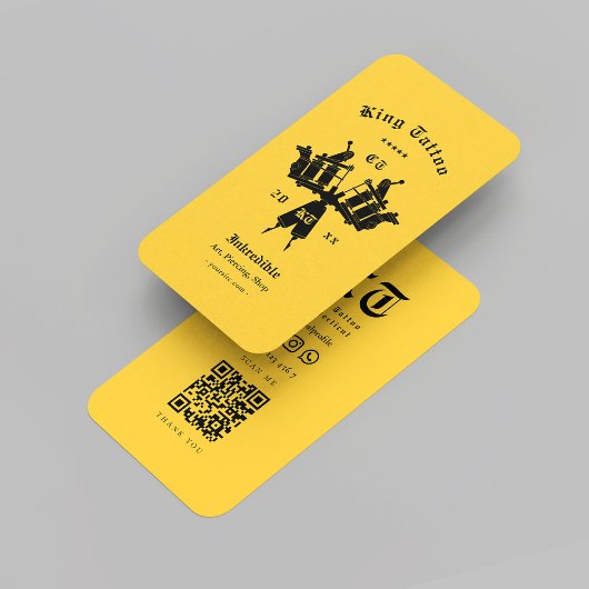 Moderne Tattoo Artist Monogram Black and Yellow Visitenkarte