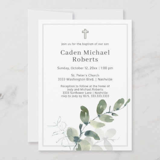 Moderne Taufbecken Grüne Cross Einladung (Vorderseite)