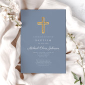 Moderne Taufe Blauer Religiöse Cross Boy Taufe Einladung