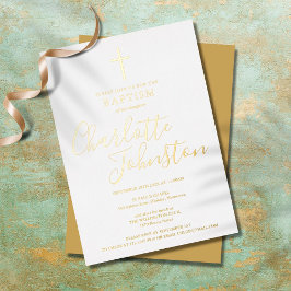 Moderne Taufe Christening Elegante Signatur Gold Folieneinladung