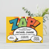 Moderne Taufe Christening Fun Comic Buch ZAP Einladung (Stehend Vorderseite)