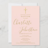Moderne Taufe Christening Gold Blush Pink Foto Einladung (Vorderseite)