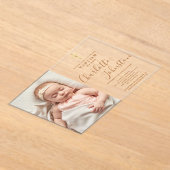Moderne Taufe Christening Golden Script Foto Acryleinladungen (Ablage )