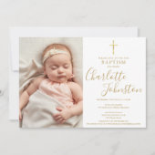Moderne Taufe Christening Golden Script Foto Einladung (Vorderseite)