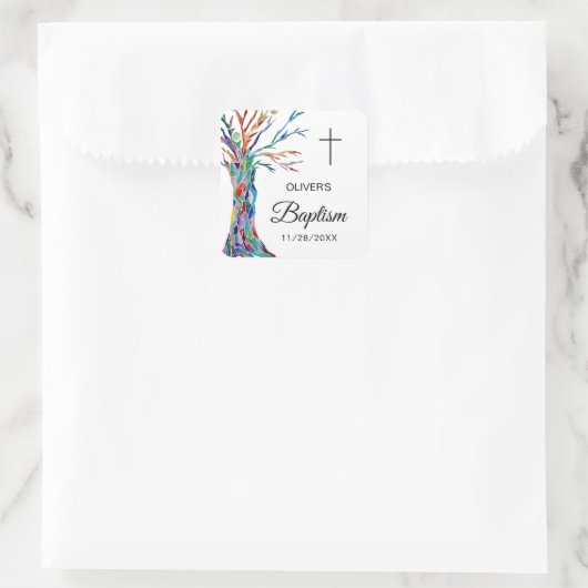 Moderne Taufe Christening Quadratischer Aufkleber (Tasche)
