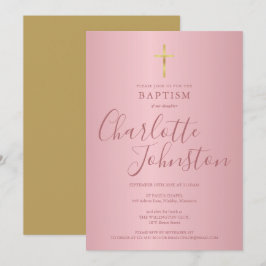 Moderne Taufe Christening Roségold Einladung