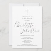 Moderne Taufe Christening Silver Signature Foto Einladung (Vorderseite)